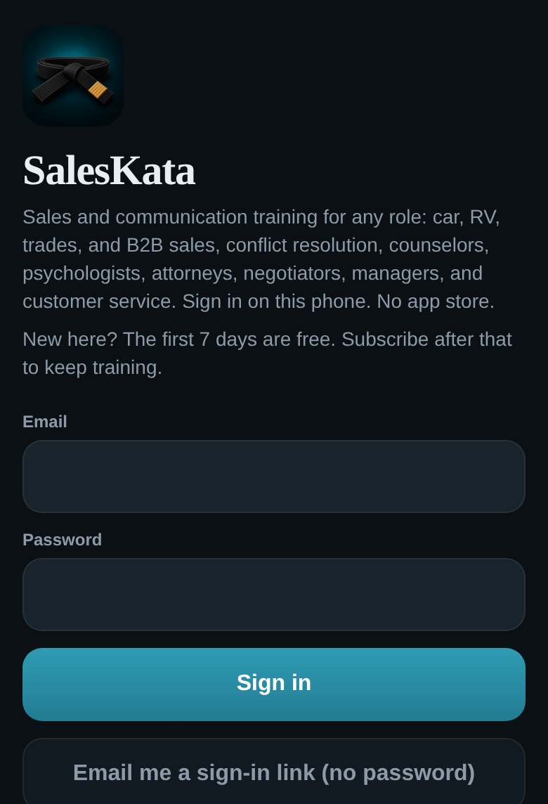 SalesKata sign-in screen at login.saleskata.com